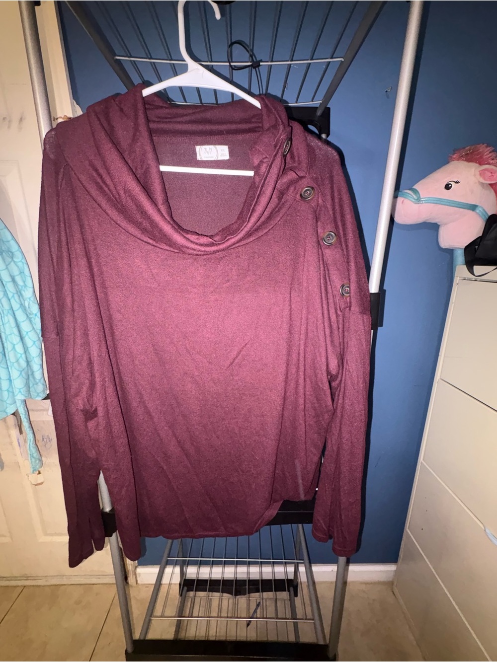 Maurices Burgundy Cowl Neck Button-Shoulder Sweater